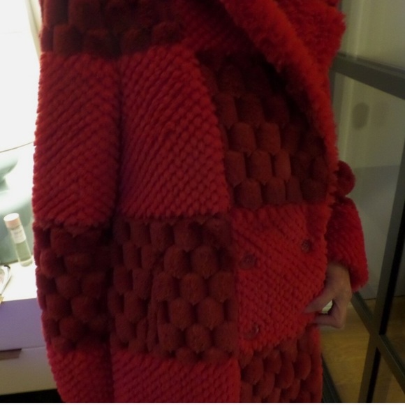 Alice + Olivia Red Checkered Teddy Jacket - Picture 3 of 5